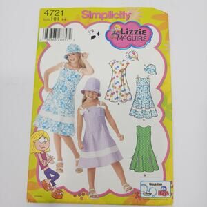 Simplicity 4721 Lizzie McGuire Girls' Dress with Bodice & Hat Size HH 3-6 UNCUT